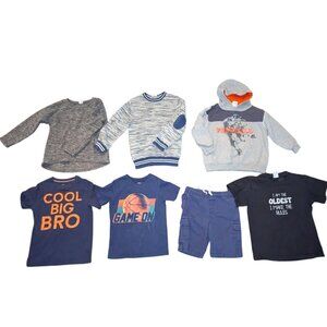 Huge Lot 7 Boys Long Sleeve Hooded Sweatshirt Sweater Fleece Tee Tops Shorts 5/6